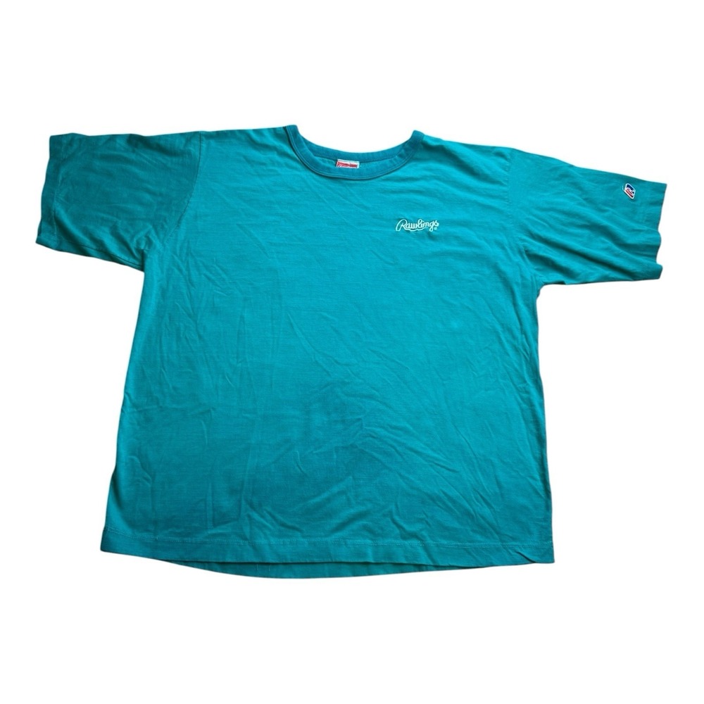 Vintage Rawlings T Shirt Large Teal Embroidered Logo 90s Athletic USA